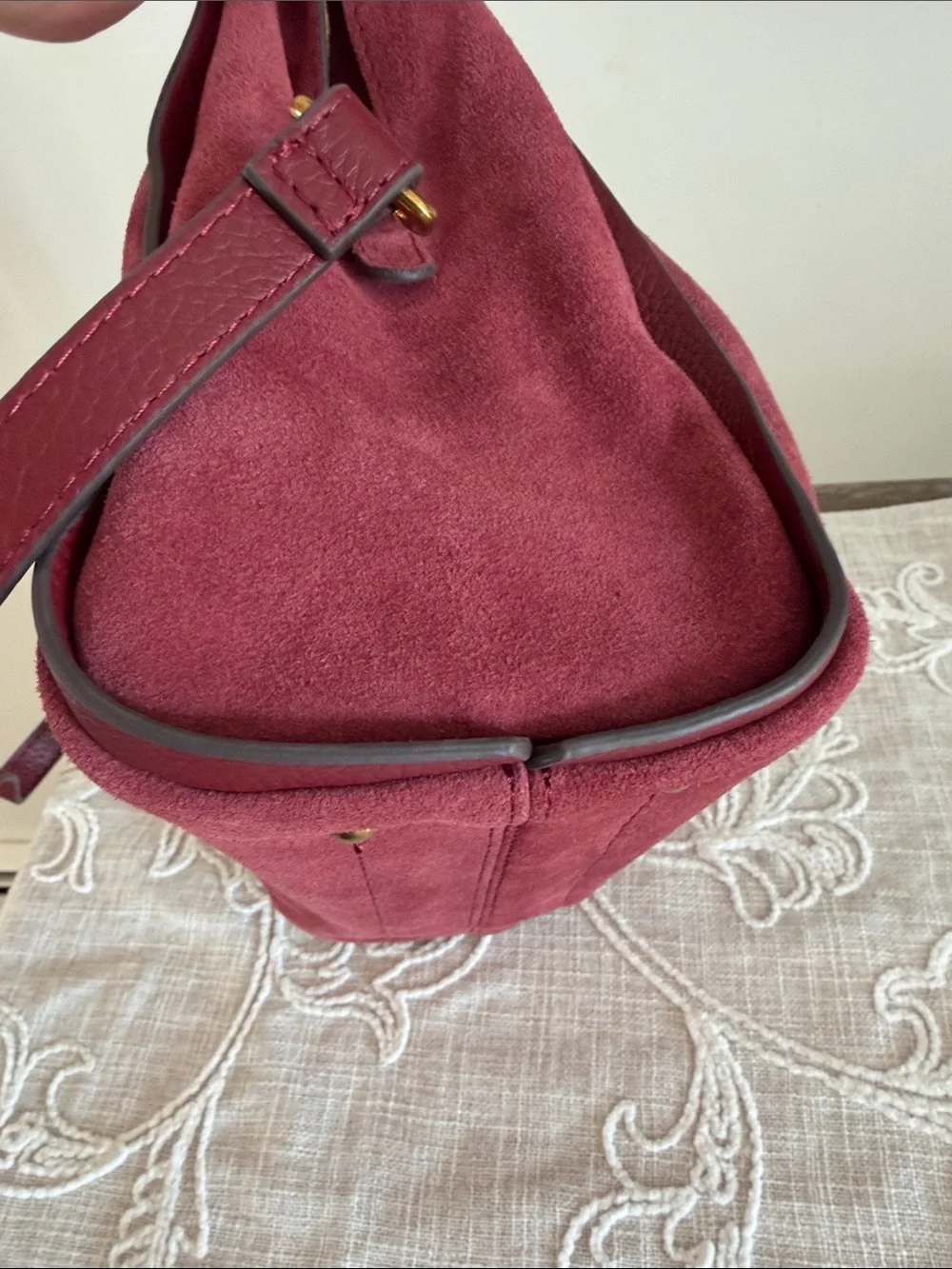 American Leather Co Auburn Suede w/Leather Strap/Handles & Trim Satchel.